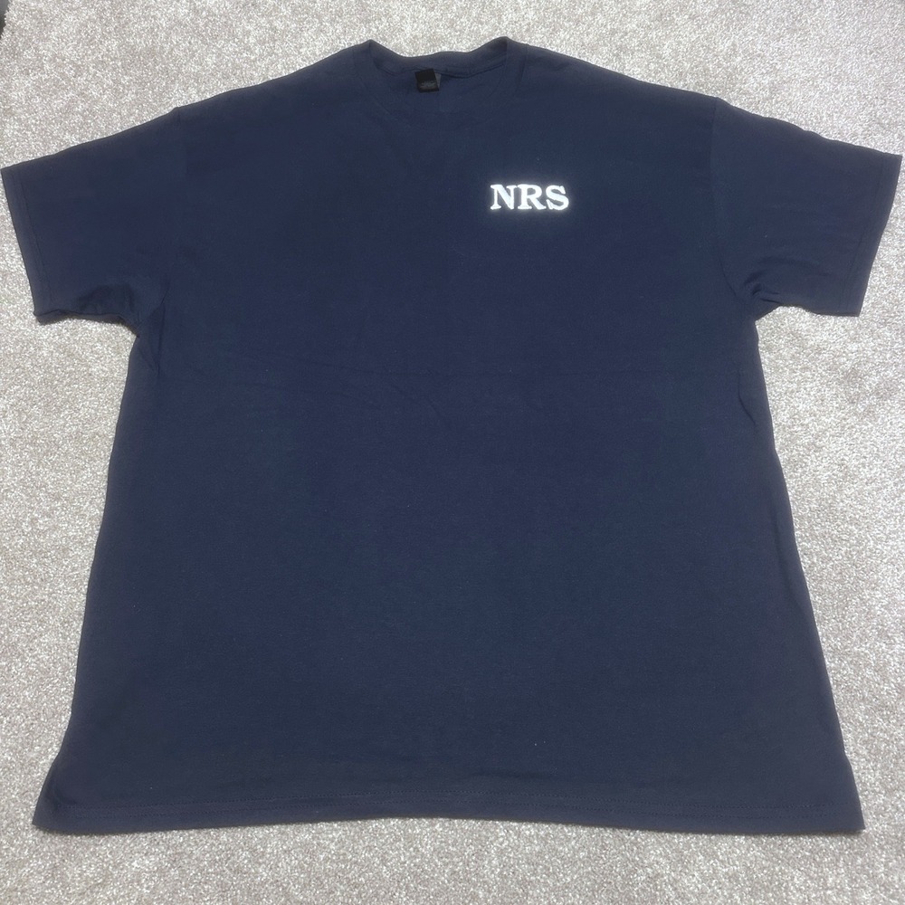Gildan Mens XL NRS Northwest River Supplies Graphic Tee Navy Blue Outdoor Kayak